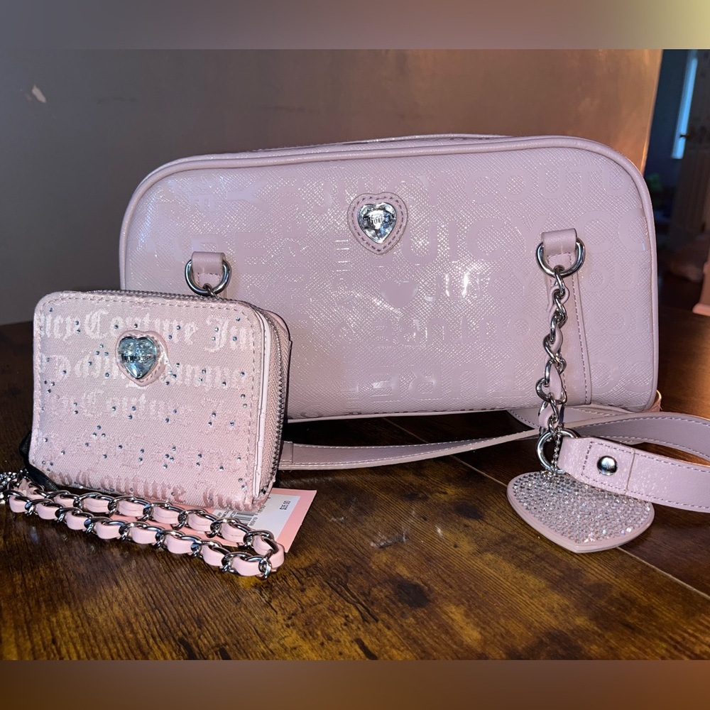 Juicy Couture Pink Patent Heart Accent Bag & Wallet Set